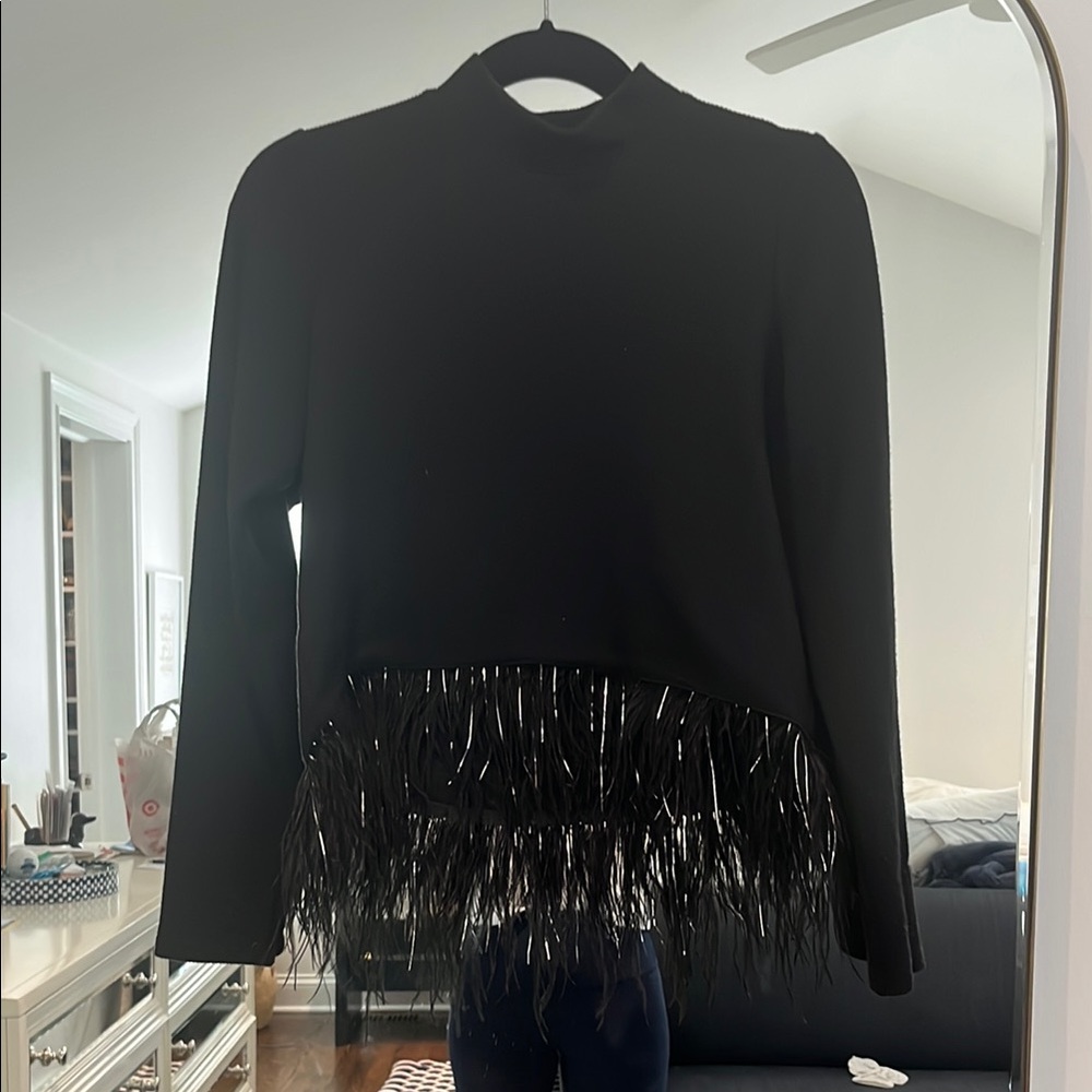 SAYLOR Black Feathered Hem Blouse